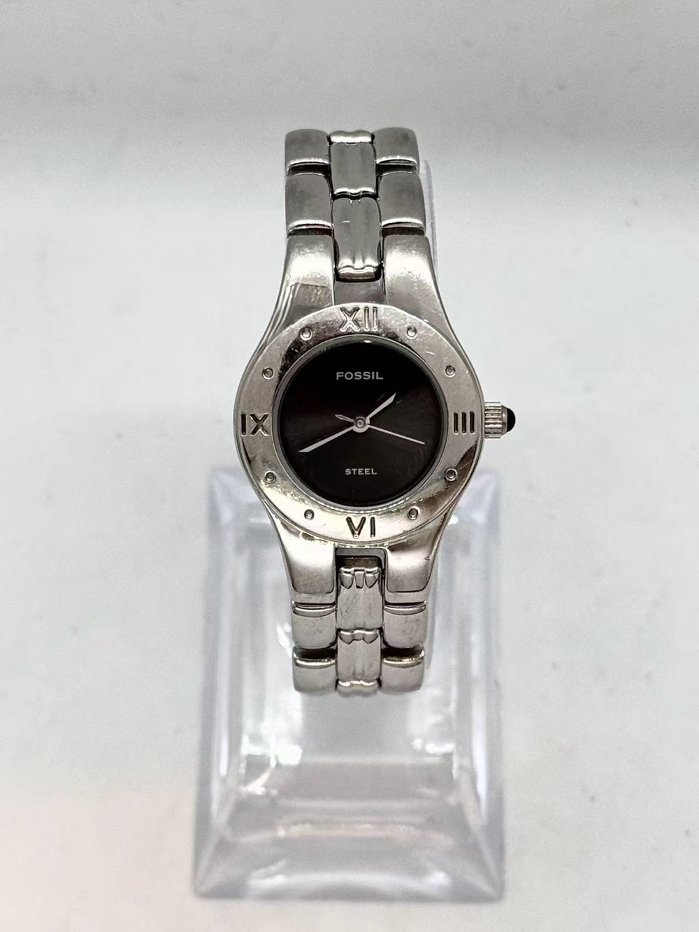 Vintage Fossil Women’s Quartz Steel Watch 24mm Black Dial 50M New Battery Runs